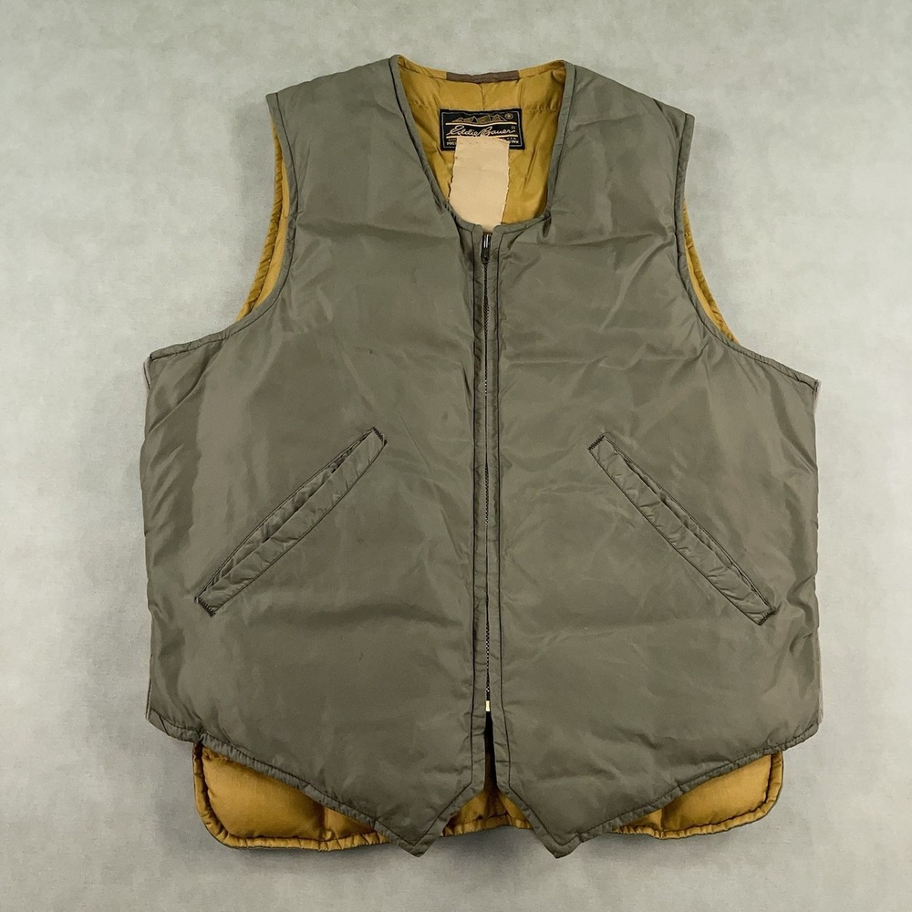 Vintage 1960s Eddie Bauer Goose Down‎ Vest Olive Green Talon Zipper Gusset